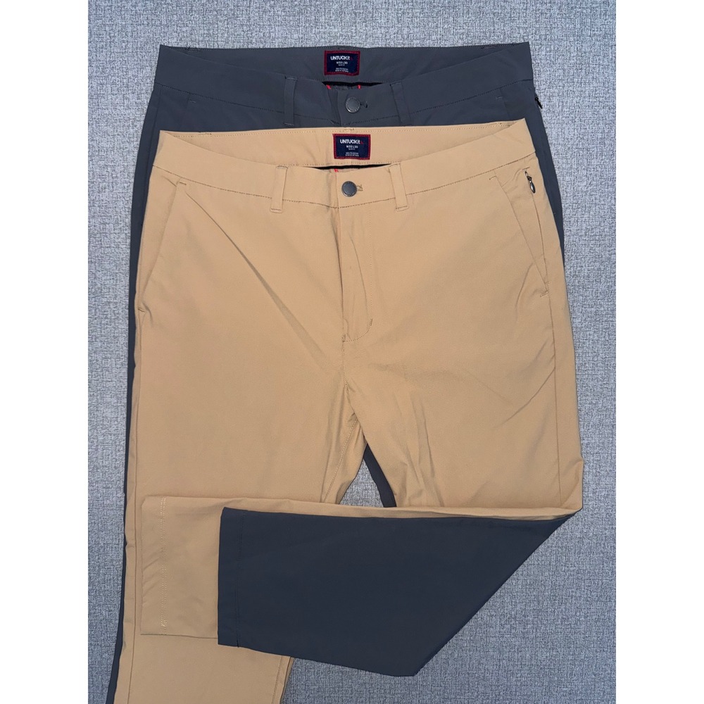 UNTUCKit 32x27.5 Slim Traveler Pant Bundle Tan Grey Lot 2 Hemmed